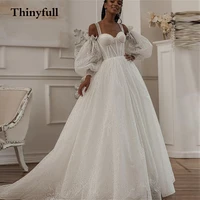 modern sparkly lace flower a line wedding dresses 2021 spaghetii strps bride bridal mariage gowns dress princess vestidos boda