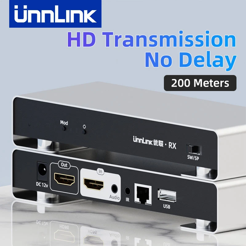 

Unnlink KVM Ethernet Extender HDMI to RJ45 Converter Adapter 120/200 Meters Transmission Distance Share 2 USB