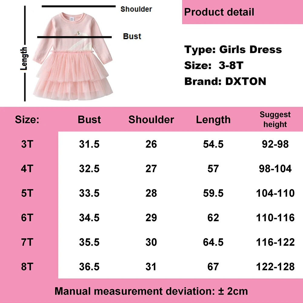 DXTON-su&eacute;ter de invierno para ni&ntilde;as, vestido de punto con Tops con tut&uacute;, ropa de punto infantil de Navidad, disfraz de manga larga-5