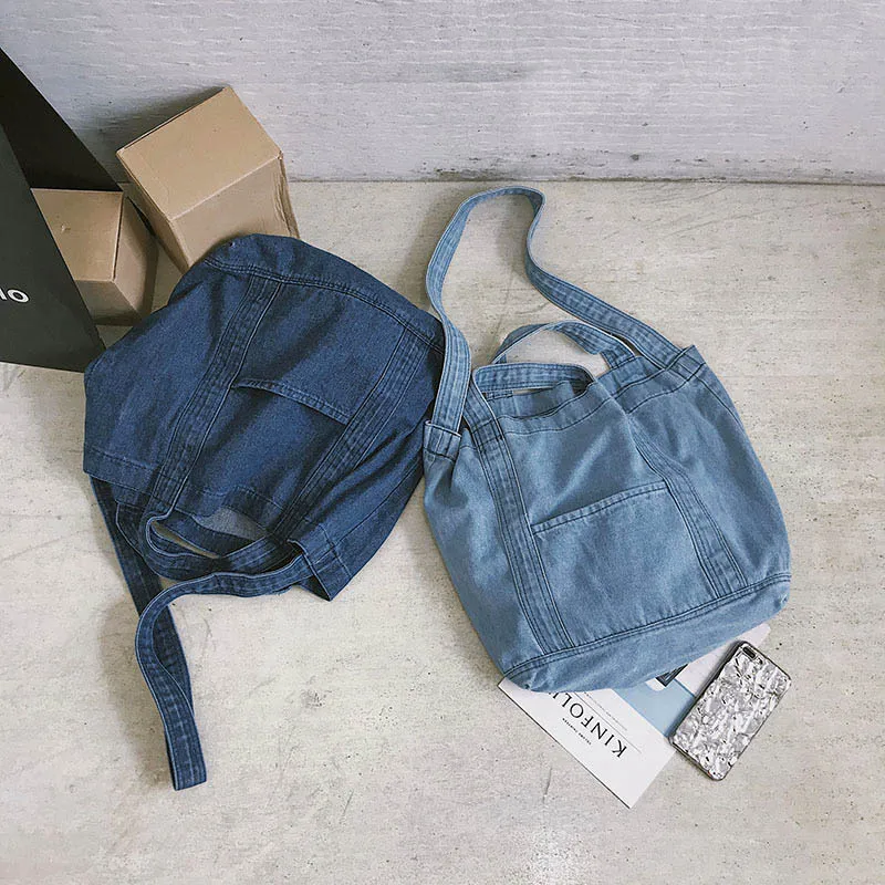 Женская сумка на плечо джинсовая Большая вместительная простая винтажная