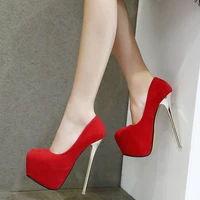 fashion womens shoes summer elegant new consice red suede party shoes waterproof pumps big size 40