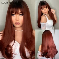 louis ferr long wavy synthetic wigs ombre black wine red wigs with bangs for black women african american heat resistant hair