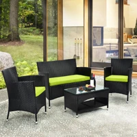 4pcs patio furniture set outdoor garden conversation black wicker 2 armchairs1 double sofa1 table wgreen cushionus stock