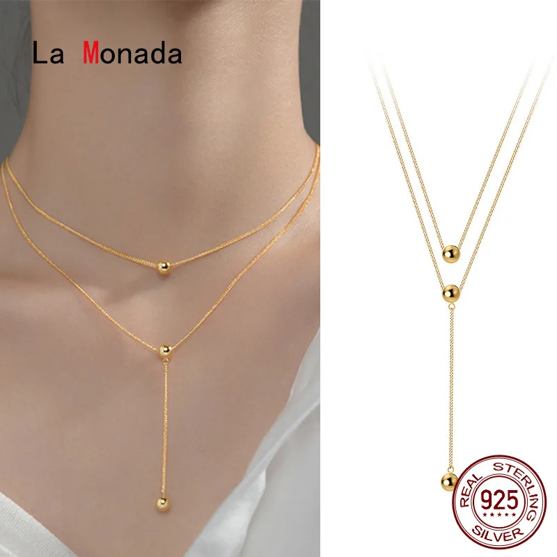 

Ожерелье La Monada женское из стерлингового серебра 925 пробы, минималистичное многослойное ожерелье-цепочка из серебра 925 пробы, корейская бижу...