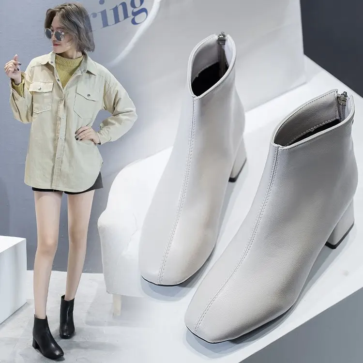 

2021 new fall and winter square-headed thick with a solid color fashion ladies Martin boots 2438