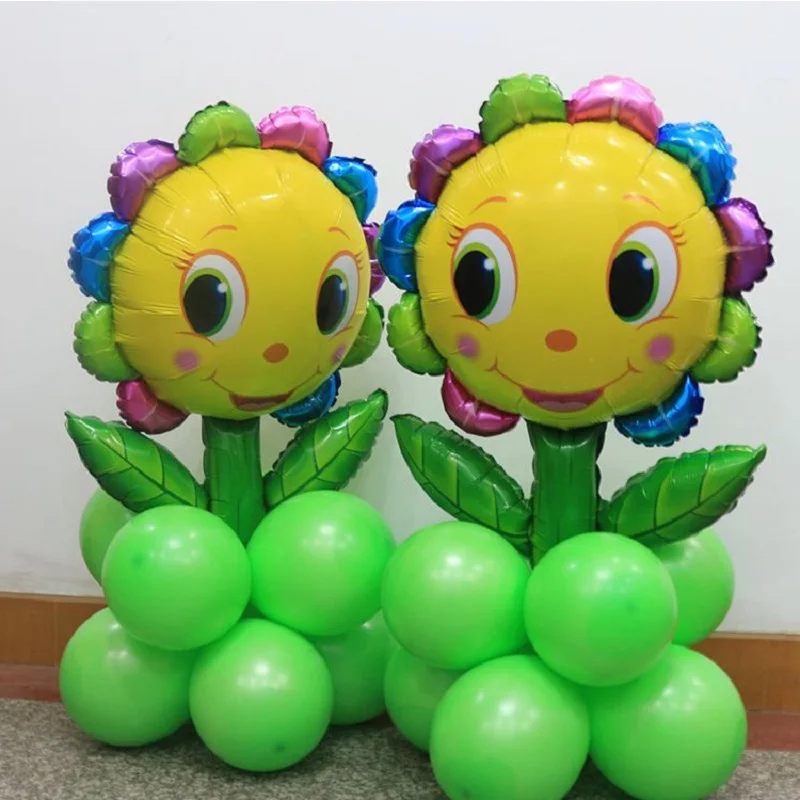 90*68 см большие зеленые листья красочный солнечный цветок улыбающееся лицо фольга