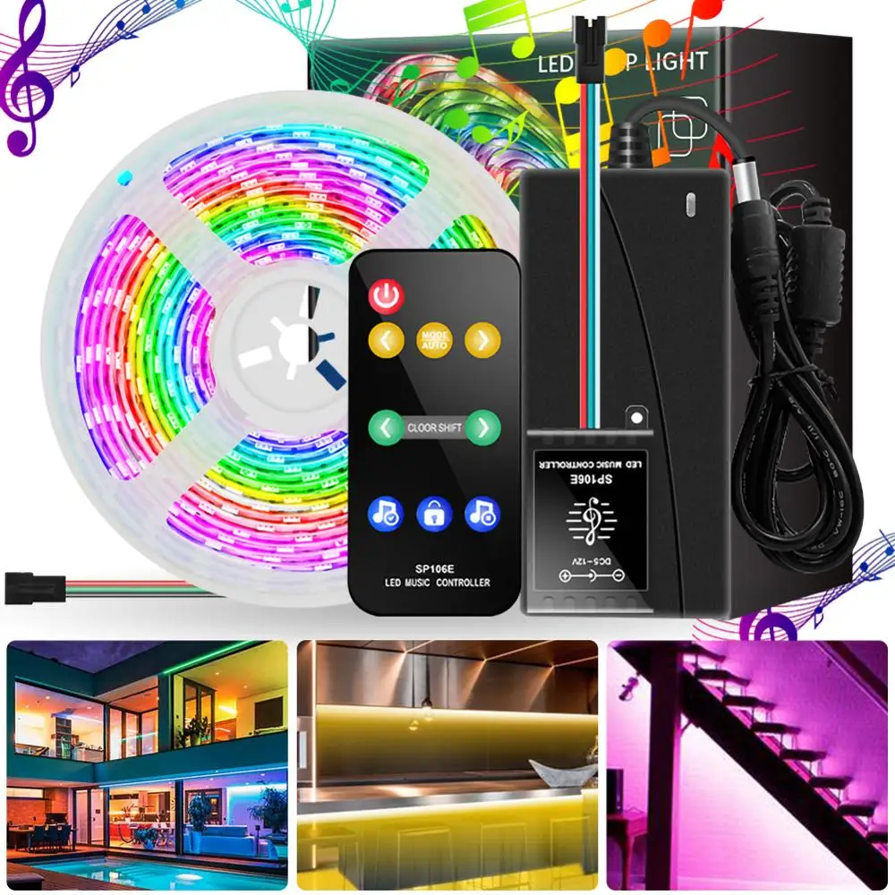 

Светодиодная лента с синхронизацией музыки, 32,8 фута, светодиодные лампы Dream Color, Светодиодная лента с изменением цвета и пультом дистанционн...