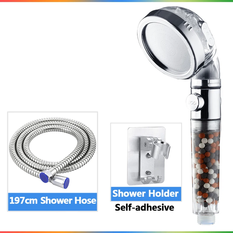 shower set Zhang Ji 3 режима регулируемый спа турмалиновый фильтр шары Водосберегающие насадки для душа кнопка переключения высокого давления spry насадка для душа - Цвет: shower set