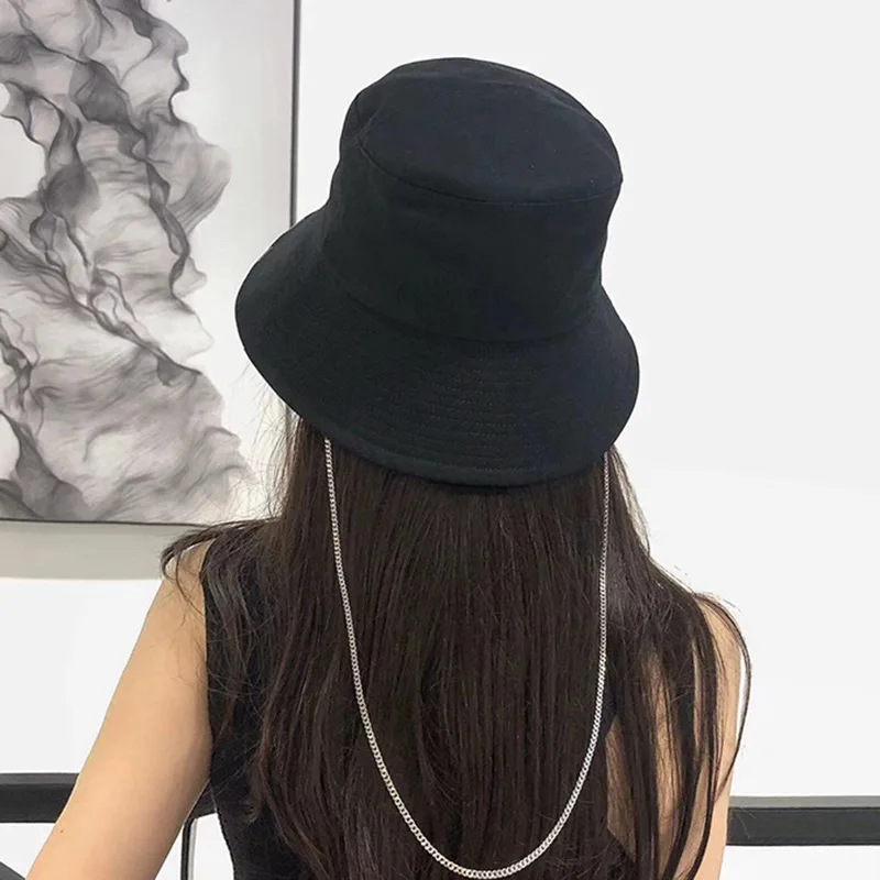 Fashion Chain Bucket Hat Women Summer Hats Girl Cotton Flat Top Feminine UV Visor Caps Beach Sun Block Wholesale | Аксессуары для