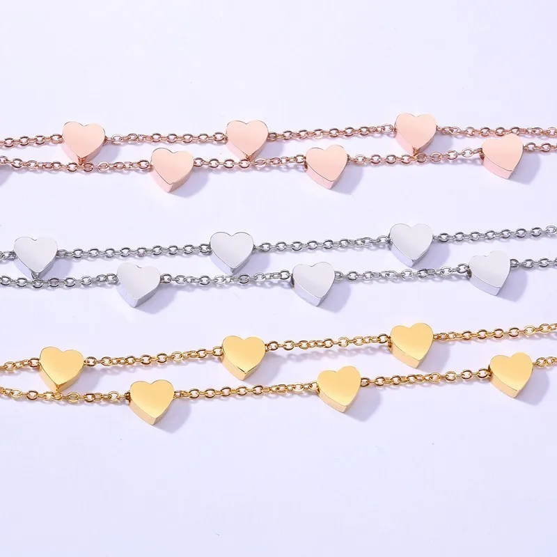 Vnox модные браслеты с сердечками для женщин из нержавеющей стали двухслойная