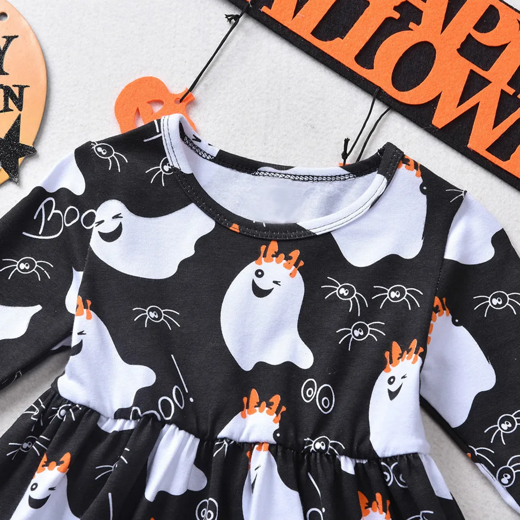 Girl Dress Toddler Kids Baby Formal Halloween Ghost Print Princess Party Outfits Girls Fashion Winter Leisure | Детская одежда и