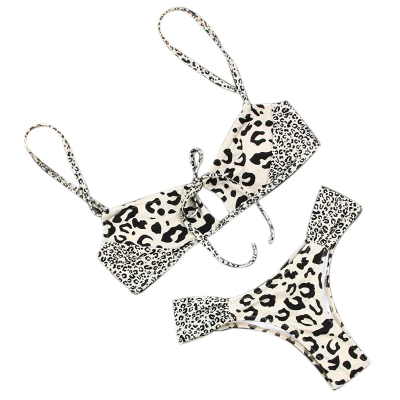 

Ladies Summer Bikini Set, Adults Women Retro Style Leopard Print Dot Pattern Sexy Hollow Lace Up Backless Bikini Swimwear