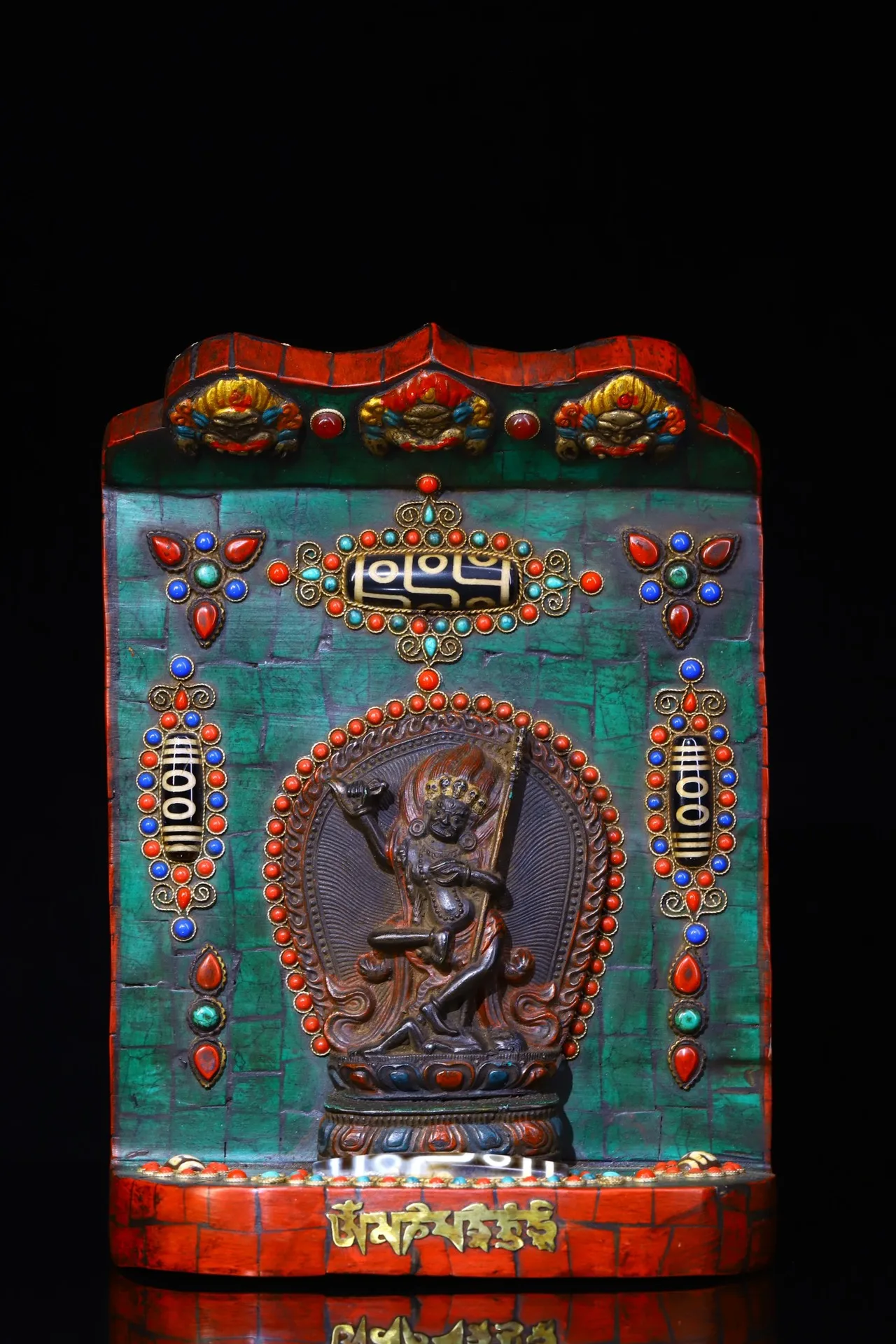 

9"Tibetan Temple Collection Old Cha Cha Buddha mosaic Gem Dzi Bead DAKINI Vajra Bodhisattva Terrace Buddhist altar worship hall