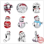 Новый оригинальный серебряный браслет 925, рождественские колокольчики с Санта-Клаусом, снеговиком, подходят для оригинального браслета Пандоры, украшения сделай сам, Рождественский подарок