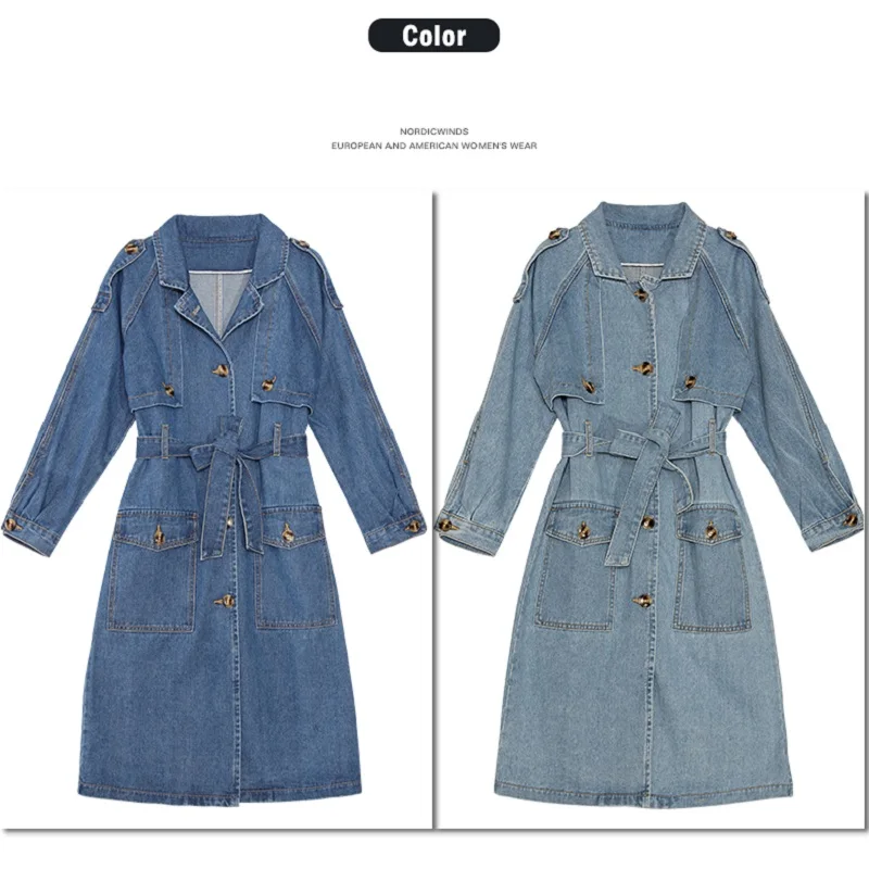 

Women's Trench Coat Casual Double-breasted Women's Loose Denim Trench Coat 2020New Women's Winter Fashion Trench Coat XL