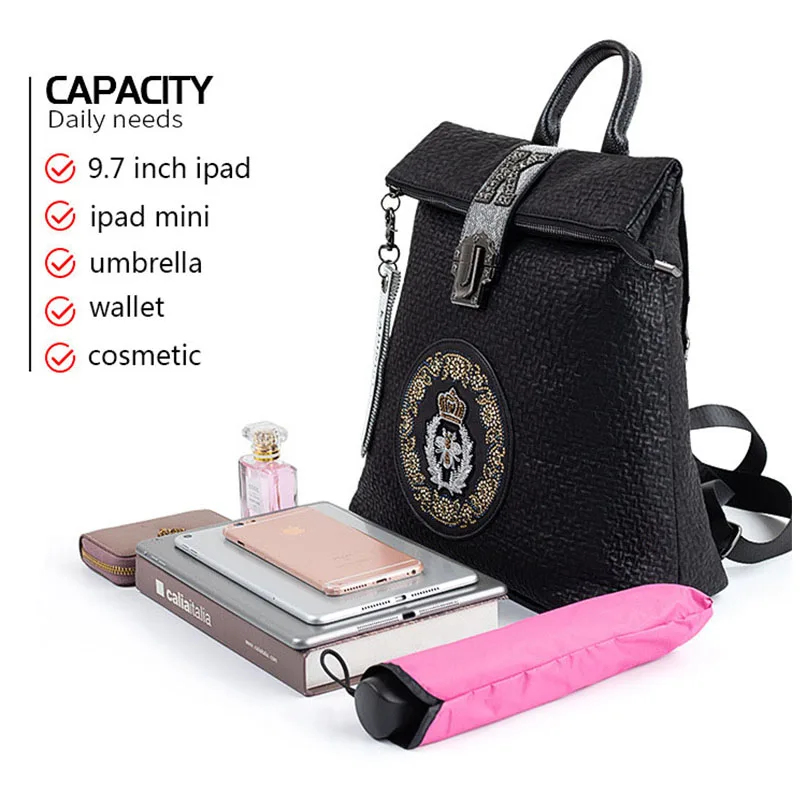 

Luxury Brand Women Backpack Fashion Diamond Lock Bagpack High Quality Cow Leather Female Shoulder Bags Teenager Girls School Bag