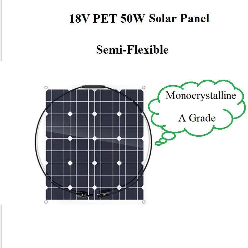8V 50W Solar panel Semi-flexible high quality Monocrystalline solar cell diy car DC 12V charger