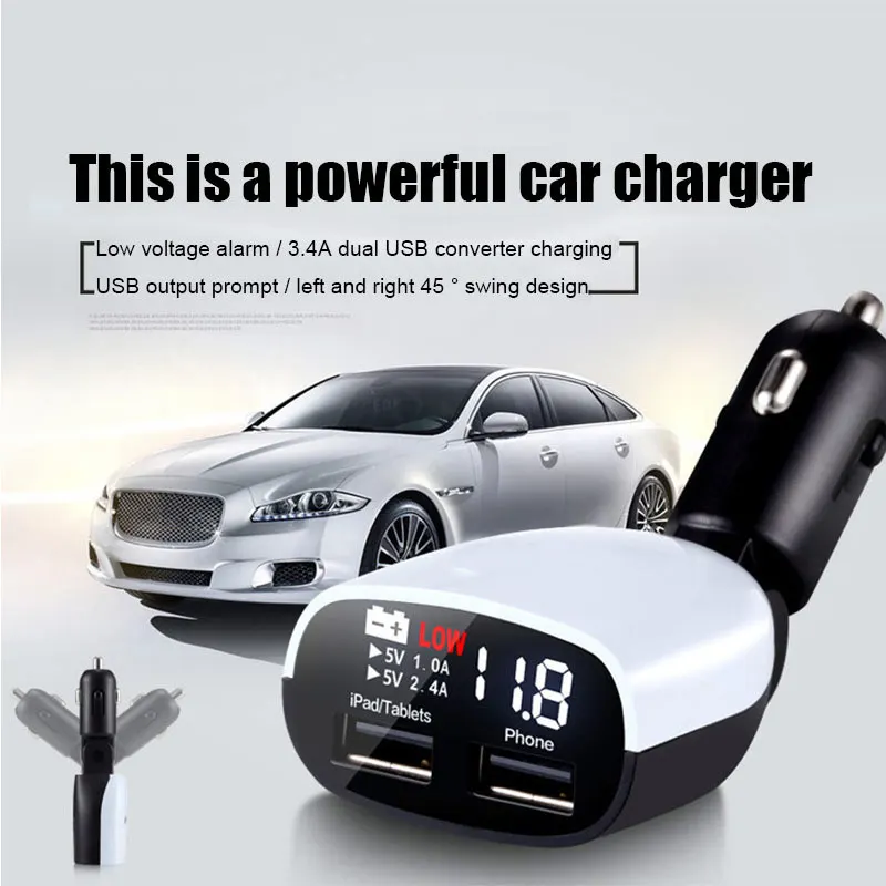 

2019 3.4A Dual USB Car Charger with LED Current Voltage Display for Mobile Phones Tablets CSL88