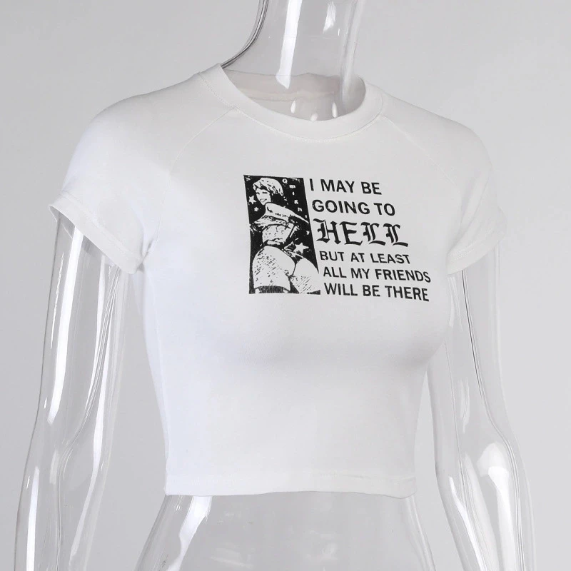 

2021 New Sexy Tight Summer Street Casual Wear Basic Slim Cotton T-shirt Fashion Exposed Navel tees Female