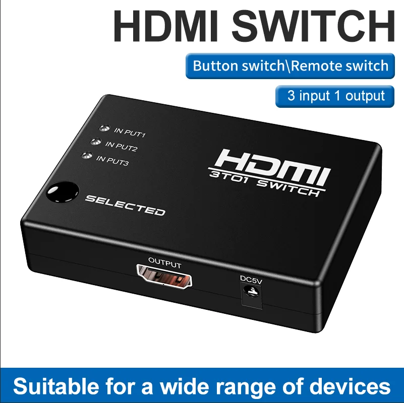3 в 1 выход HDMI портовый Прямоугольный переключатель 1080P HD с дистанционным