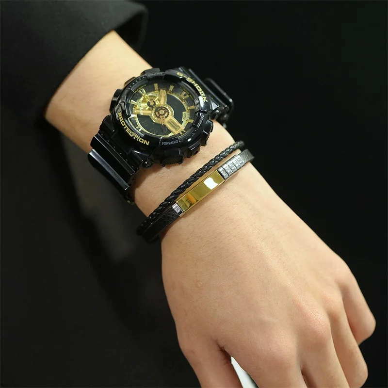 

AZIZ BEKKAOUI Stainless Steel Leather Bracelets for Men Women With Diamond Customizable Engrave Name Casual Personalized Bangle
