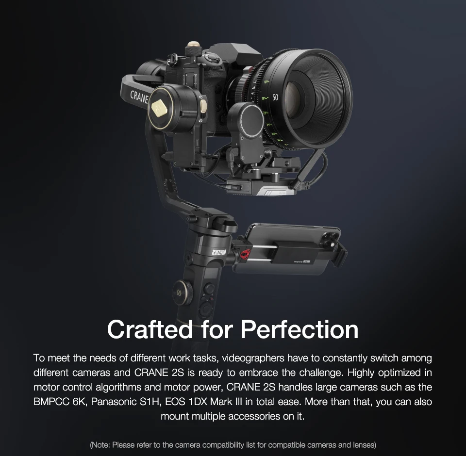 3 осевой Ручной Стабилизатор Zhiyun Crane 2S для DSLR и беззеркальных камер совместим с