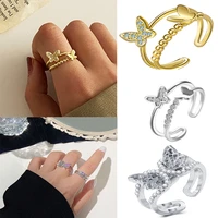 simple micro inlaid joint ring for women butterfly double layer elegant wedding hand jewelry casual hollow open moon ring