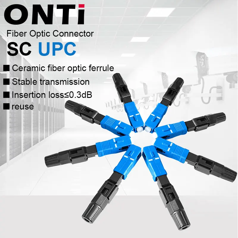 ONTi 50-400pcs Embedded SC UPC Fiber Optic Fast Connector FTTH Single Mode Optical Quick Connector SC Adapter Field Assembly