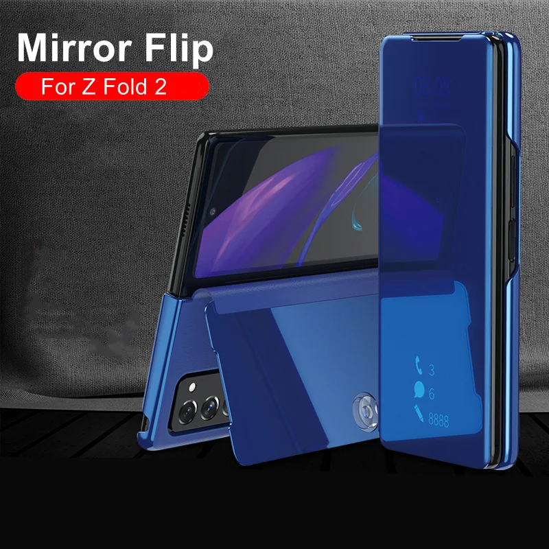 

Case For Samsung galaxy Z Fold 2 Mirror Flip Cover Plating Flip Stand Plastic Protective Cover For Galaxy Z Fold 2