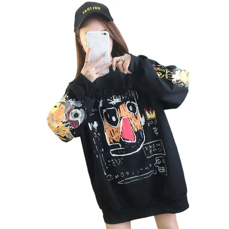 

Free shipping 2021fashion spring cotton sweater women's new Korean style loose large size women's hooded long clothing