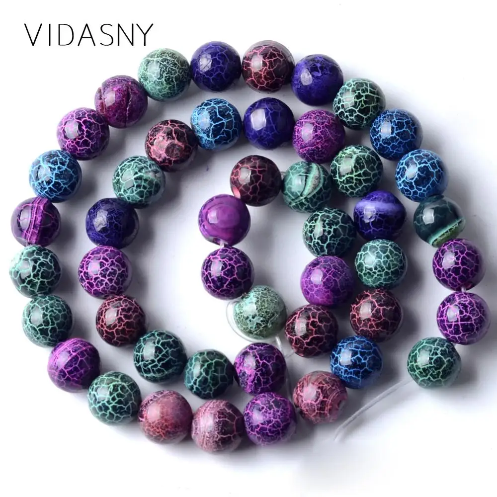 

Natural Stones Multicolor Cracked Stripe Agates Mineral Beads For Jewelry Making Round Loose Beads Diy Bracelets 6 8 10mm 15inch