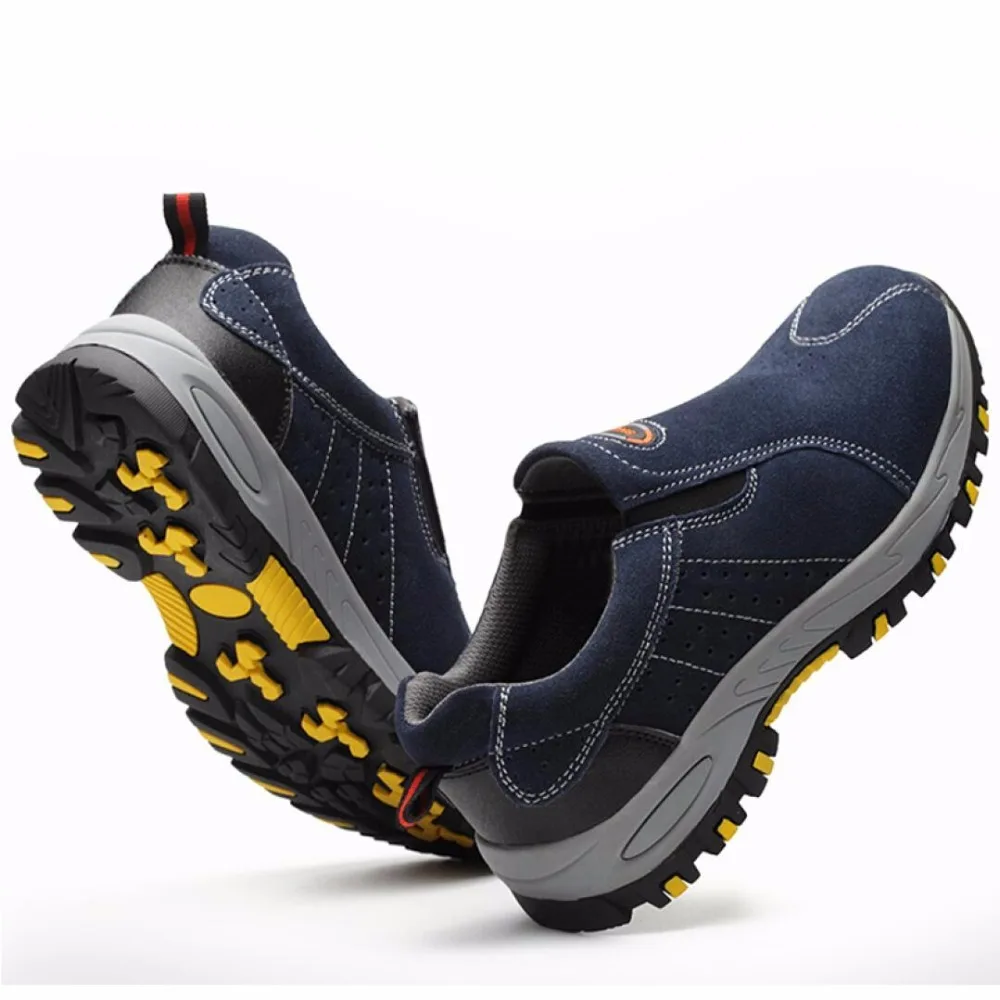 

Steel Toe Safety Work Shoes Men 2019 Fashion Summer Breathable Slip On Casual Boots Mens Labor Insurance Puncture Proof RB203