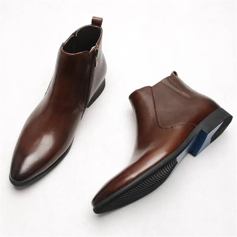 

Mens Chelsea Boots Classic Mens Cowboy Leather Brown Ankle Boots British High Cut Zip Shoes Footwear Dress Boots Slip-On shoes