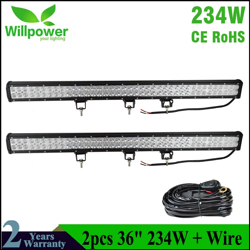 2pcs with wire 234 Вт, 12 В, светодиодный светильник для вождения, 36 дюймов, светодиодный светильник, комбинированный луч, светодиодный светильник, бар, IP67Car, багажник на крышу, светильник, бар для Jeep 4x4 UAZ - Цвет: 2pcs with wire