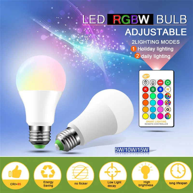 

E27 RGB светодиодный светильник ночник 5 Вт 10 Вт 15 Вт RGB лампада изменение цвета светодиодный светильник лампа с ИК-пультом дистанционного упра...