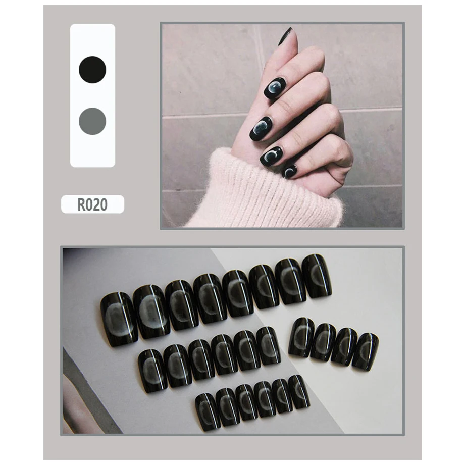 Матовые накладные ногти цвета фуксии черная луна красный золотой край с синими