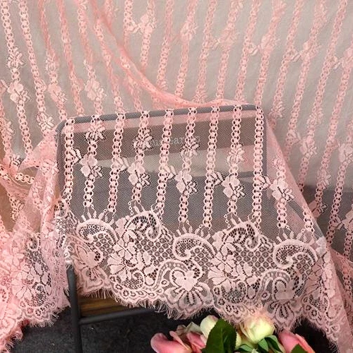 

Striped Dusty Pink, Off White, Black EYelash Lace Fabric Women Clothing Sewing Laces 1Piece 3M