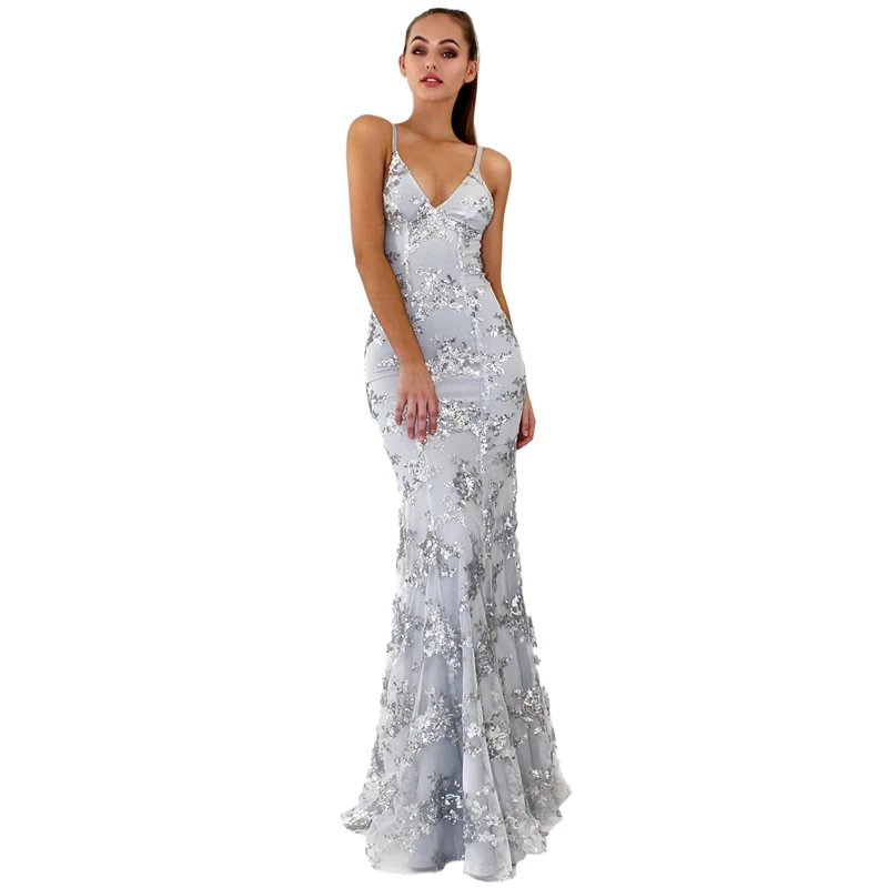 Женское Макси платье с блестками вечерние платья v образным вырезом на
