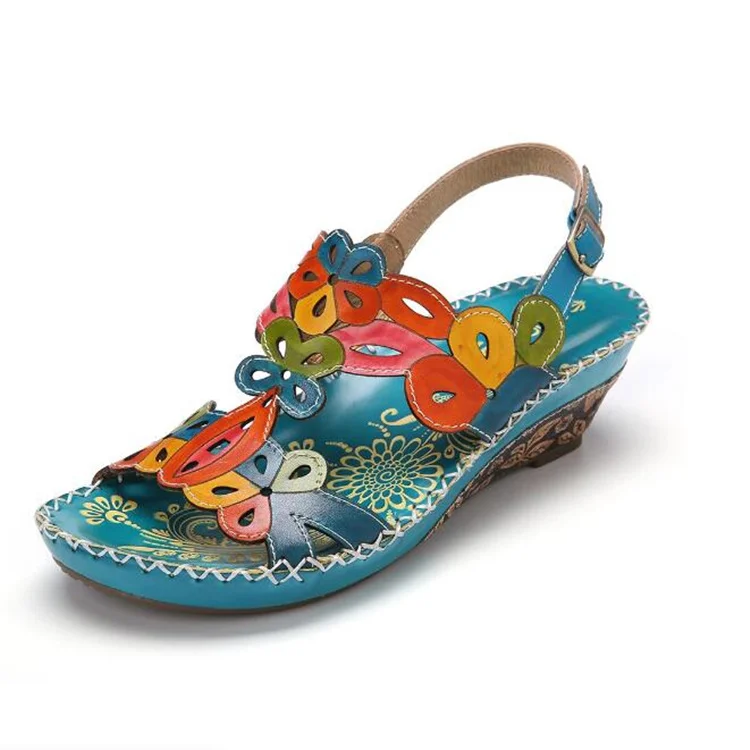 

2021 summer new women's sandals flower retro slope with buckle casual comfortable fashion large size high-heeled sandals