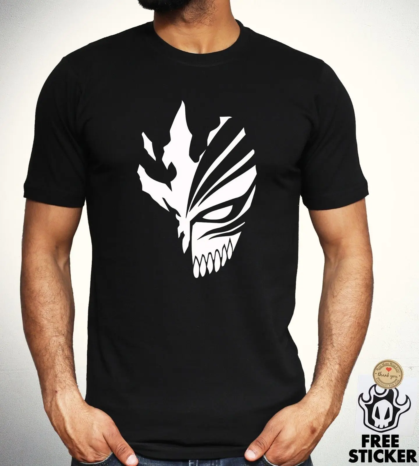 Отбеливатель футболка полый маска Ичиго Bankai Аниме Косплей Черный Топ Новинка