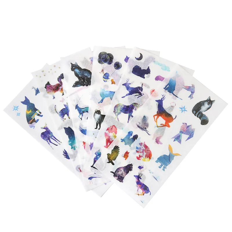 6 шт. washi бумага фантазия стилизованные Звездный Кот наклейки милая девушка в
