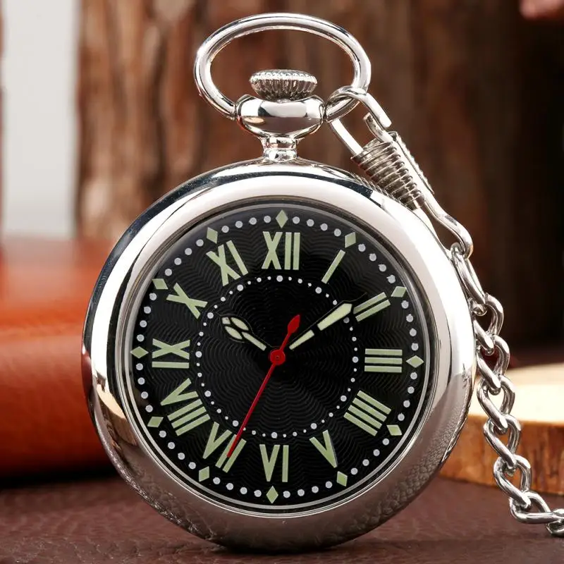 

Men's Luminous Roman Numerals Quartz Pocket Watch Chain Pendant Clock Fashion Fob Noctilucent Fluorescent Open Face Pocket Clock