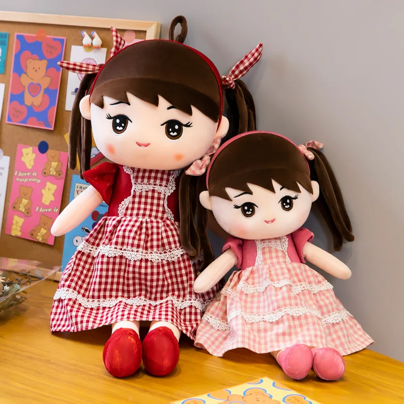 45cm Lovely Stuffed Girl Doll Princess Doll Plaid Skirt Doll Baby Plush Toy Kids Soft Toy Gifts for Children