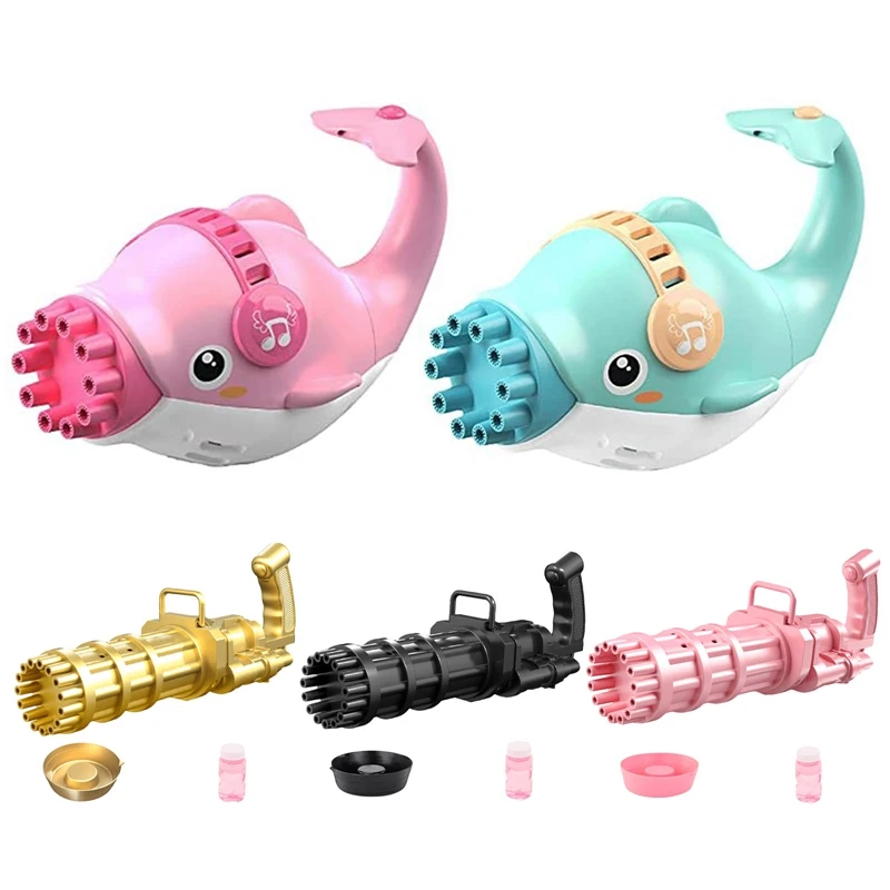 

Cartoon Dolphin Kids Automatic Gatling Bubble Gun Toys Electric Bubble Gun Bubble Machine Summer Children Gift Toys