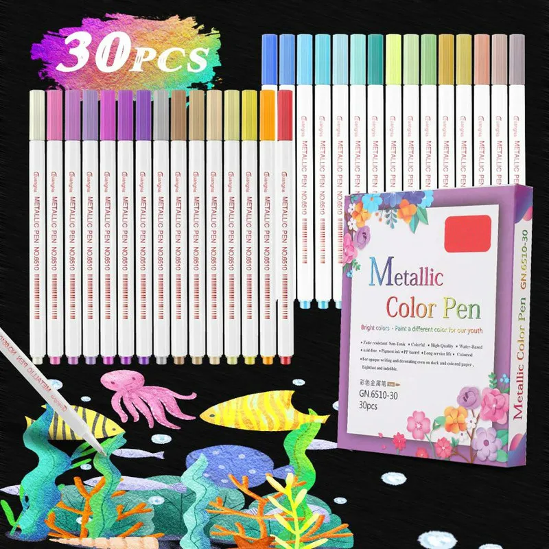 

30 Colours Metallic Marker Pens for Glass Paint Markers Pen Alcohol Based Sketch Felt-Tip Oily Twin Brush Pen Art Supplies