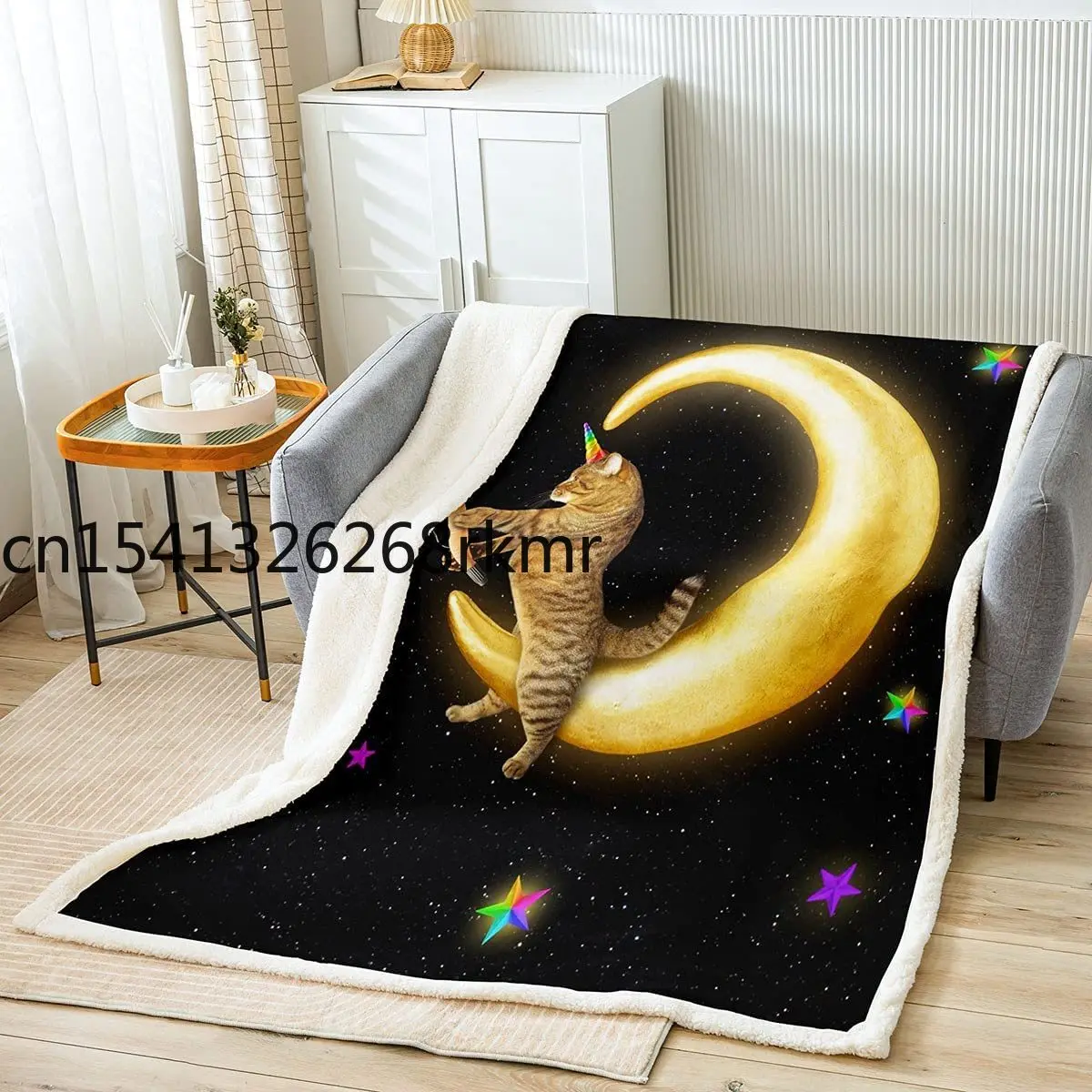 

Cat Sherpa Blanket Cute Galaxy Cat Fleece Throw Blanket for Kids Boys Girls Funny Unicorn Cat Animal Theme Fuzzy Blanket