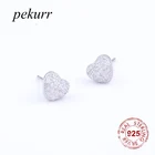Женские серьги-гвоздики Pekurr, из серебра 100% пробы с крупными пухлыми сердечками из кубического циркония, ювелирные украшения для влюбленных
