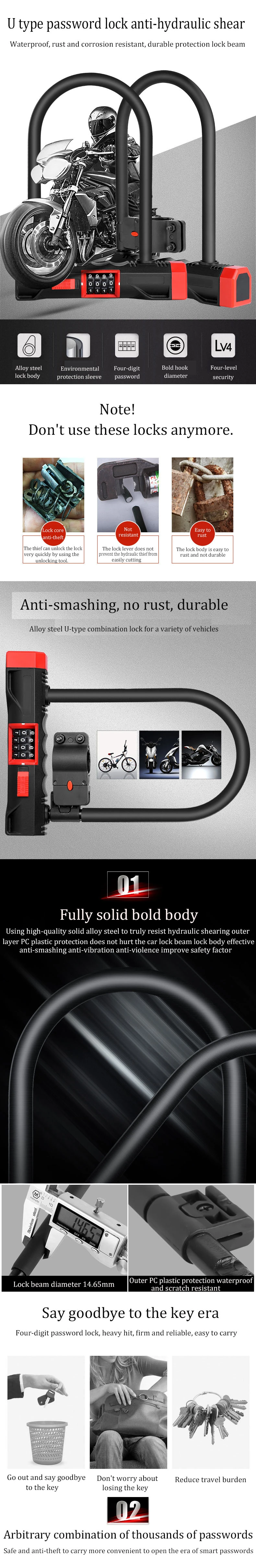 u lock bike Bicycle code lock candado bicicleta candado moto bicycle lock motorcycle antivol moto anti theft cadeado bicicl