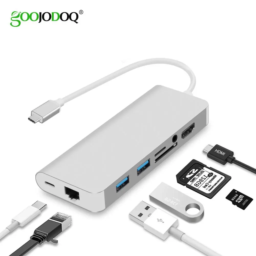 Концентратор USB Type C с RJ45 Gigabit Ethernet HDMI 4k к адаптер Combo 3 0 SD TF кардридер PD для MacBook Pro