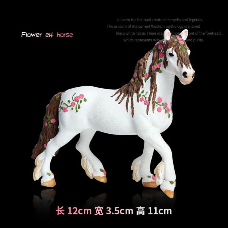 

New Collection Simulation Animal Model Mythology Legend Unicorn Red Flower Fairy Horse Plastic Toy